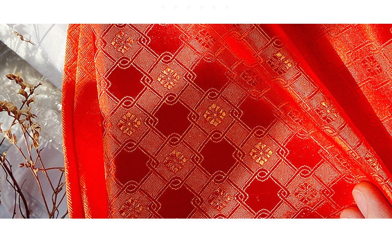 Chinese Brocade Fabric: Fret Pattern Silk Rayon Blend (29.5" Wide)