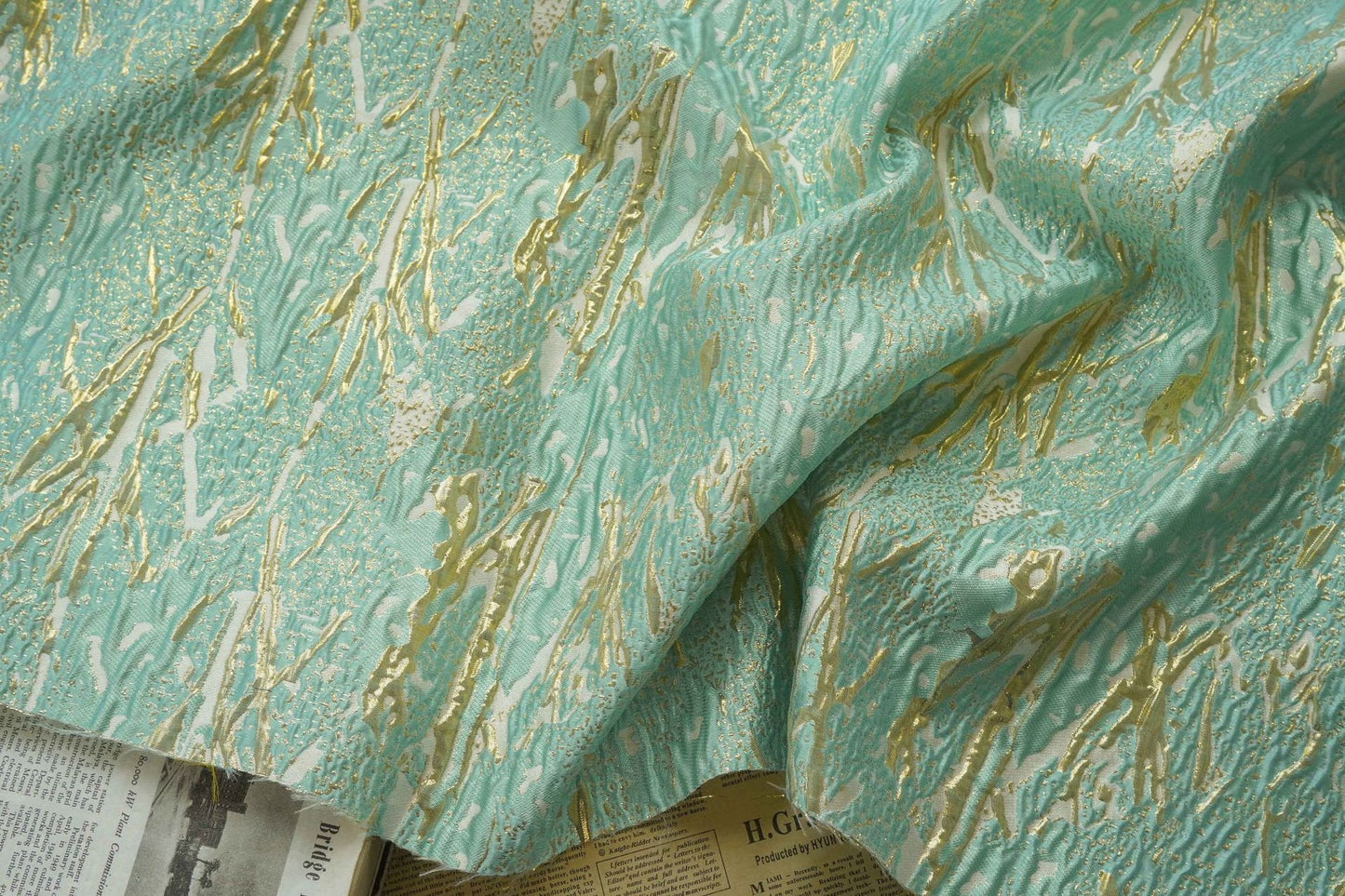 Gold Thread Jacquard Fabric: 3D Universe Galaxy Design, 56" Wide