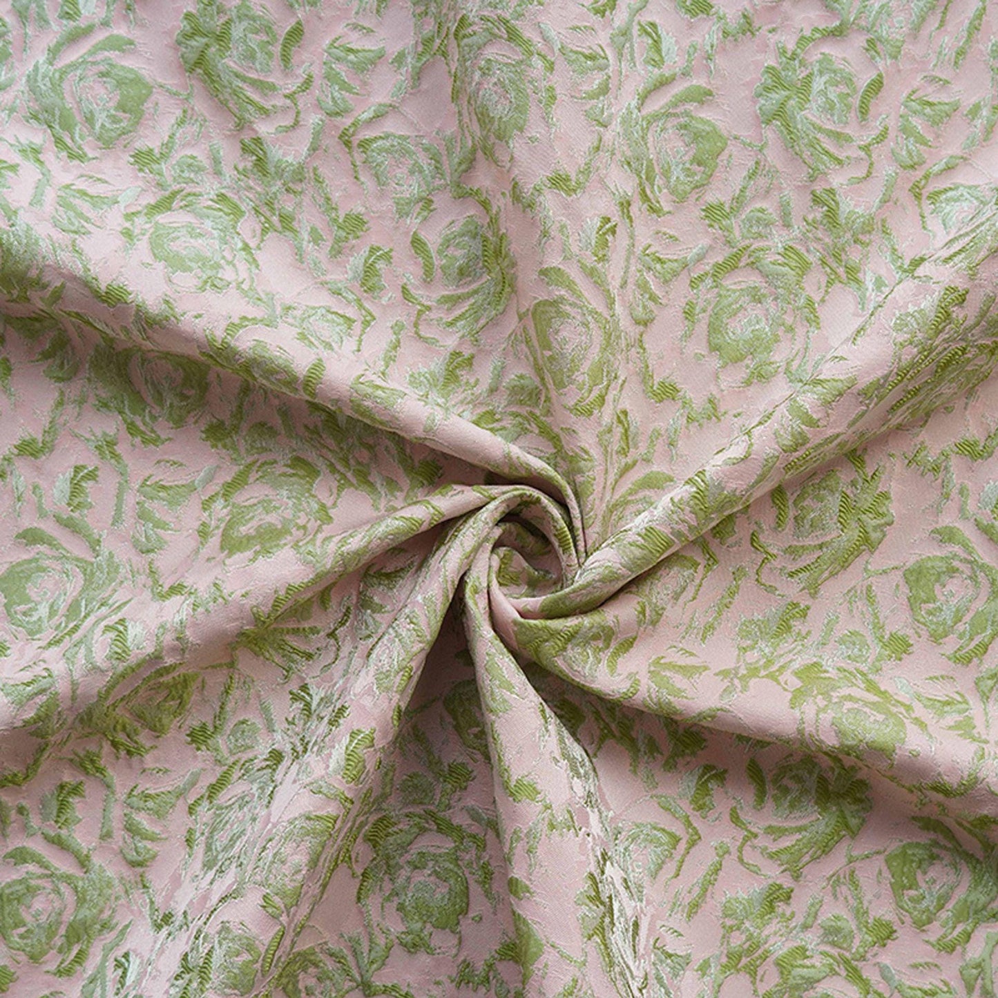 Floral Jacquard Woven Fabric: Green, Pink & Gold Reversible Upholstery - 60"W