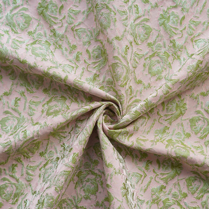 Floral Jacquard Woven Fabric: Green, Pink & Gold Reversible Upholstery - 60"W