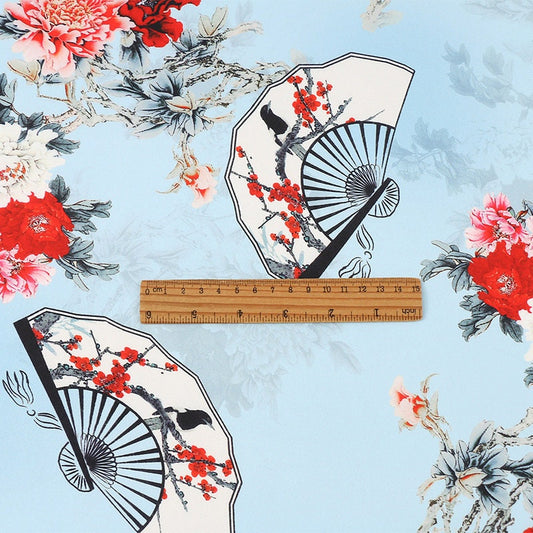 Tissu satiné à motif floral en éventail : 150 cm de large. Idéal pour la couture, l’ameublement et les costumes.