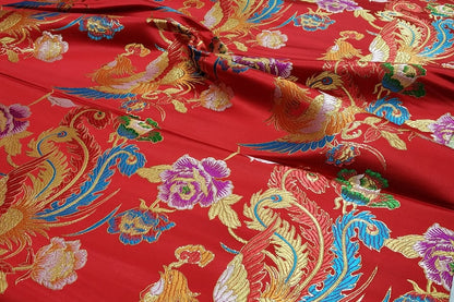 Golden Phoenix Brocade Fabric: Chinese Cheongsam Silk Jacquard (29" W)