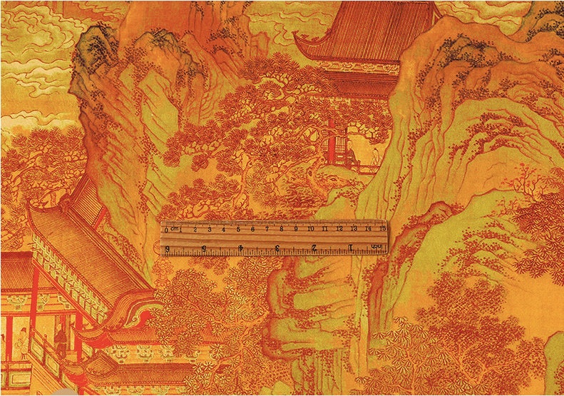 Tissu imprimé paysage ancien : 150 cm de large, polyester et élasthanne