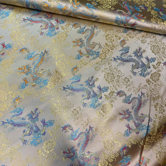 Tissu brocart de soie : motif grand dragon, 150 cm de large, ameublement et confection