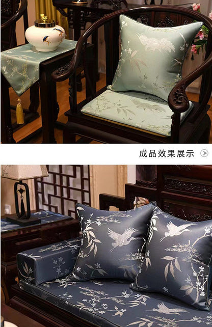 Oriental Crane Brocade Jacquard Fabric: 57"W Damask Polyester