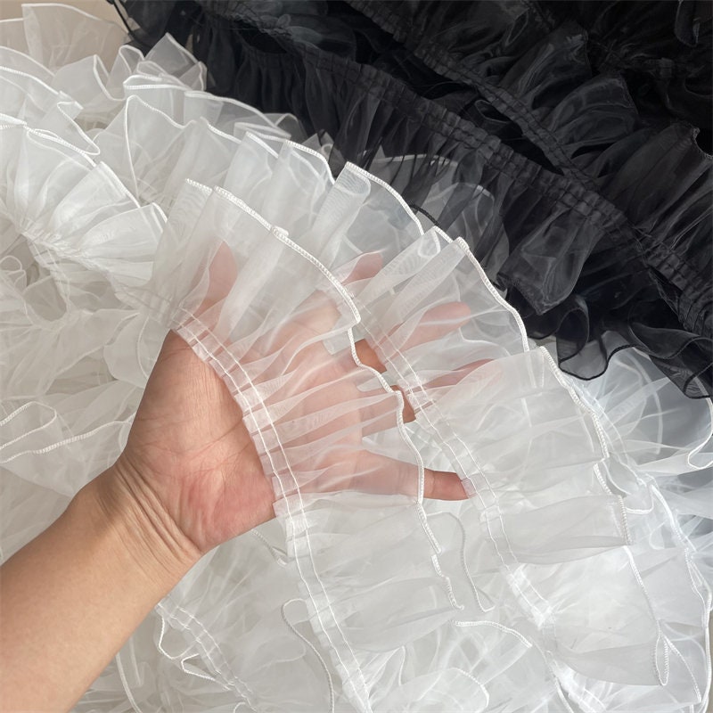 Pleated Organza Lace Trim: Ruffled Fabric, 2.7" Width