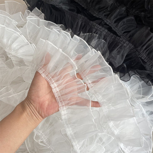 Pleated Organza Lace Trim: Ruffled Fabric, 2.7" Width