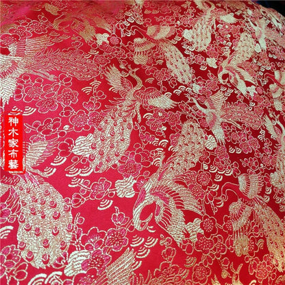 Red & Gold Phoenix Brocade Fabric: 59"W Jacquard Satin