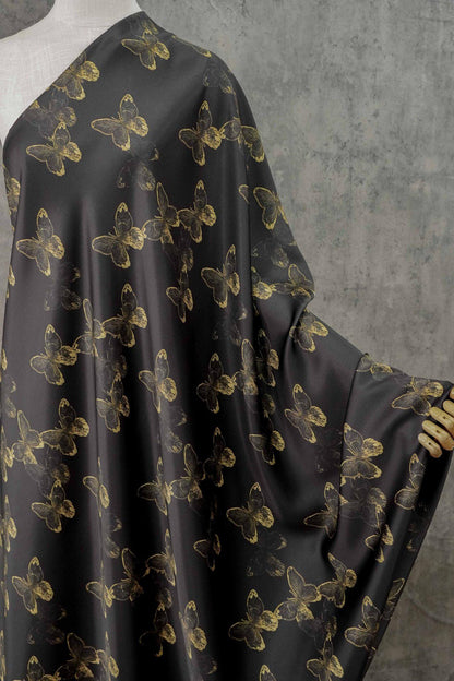 Tissu jacquard satiné soyeux à motif papillon - Largeur : 150 cm - Couture, costumes et décoration