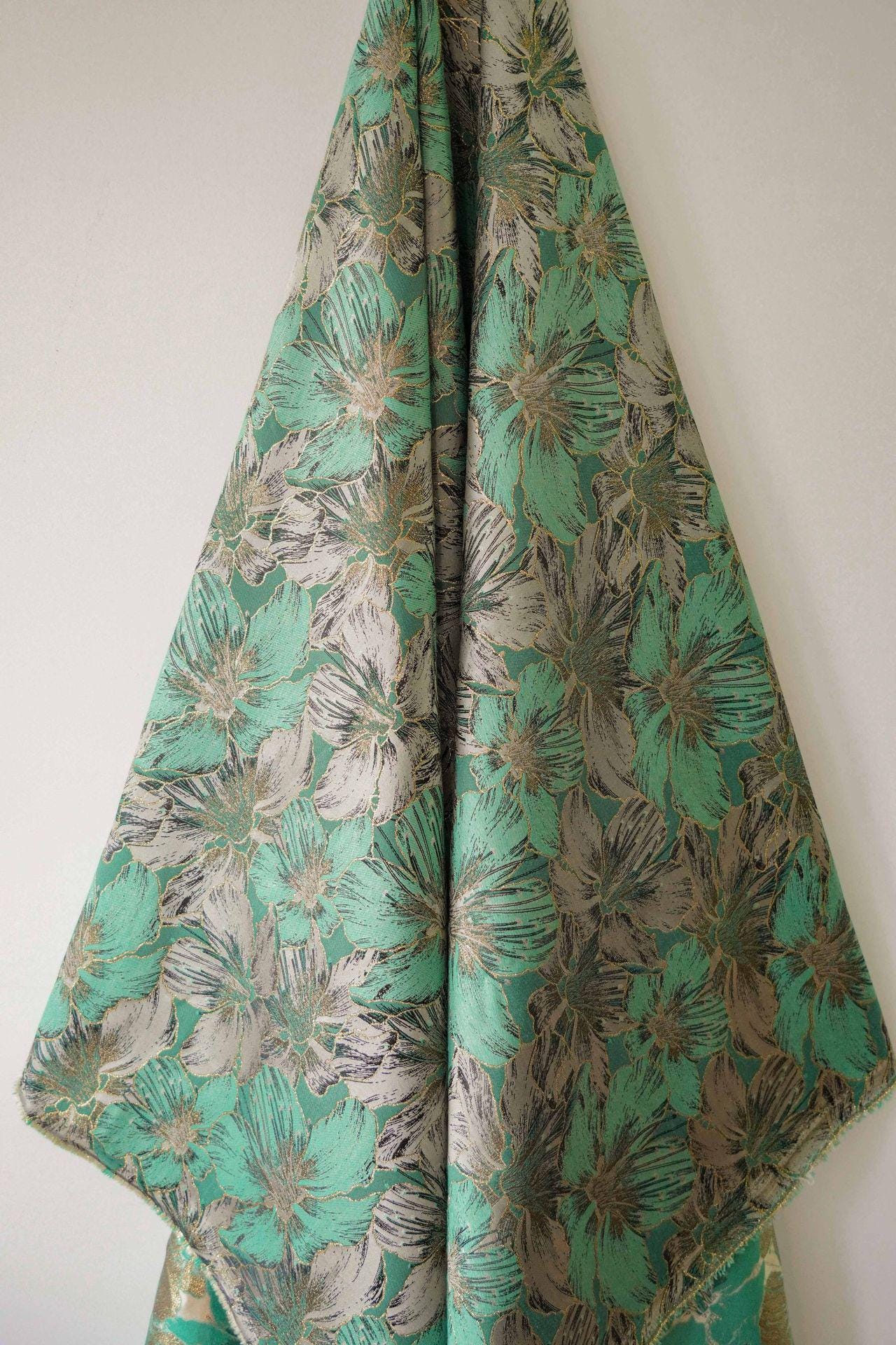 Gold Thread Floral Jacquard Fabric: 65"W Designer Upholstery