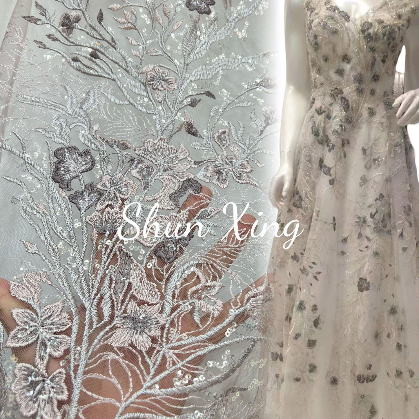 Sequined Floral Embroidery Lace Fabric: Wedding, Prom, Costume DIY