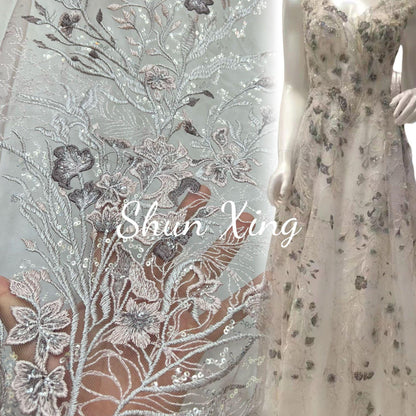 Sequined Floral Embroidery Lace Fabric: Wedding, Prom, Costume DIY