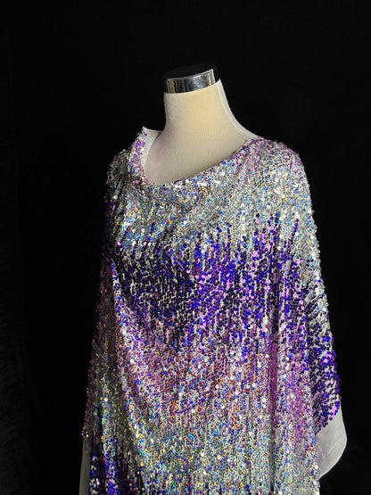 Ombre Purple Sequin Knit Fabric: Gradient Glitter, High-End Evening Wear