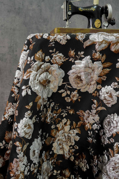 Gold Thread Floral Jacquard Fabric: 3D Texture Upholstery, 56"W