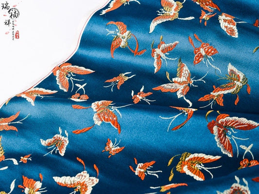 Tissu brocart de soie à motif floral papillon - Jacquard chinois (29,5 po L)