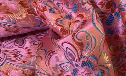 Tissu brocart de soie à motif pivoine : 45 pouces de large, tissu de couture et de matelassage chinois