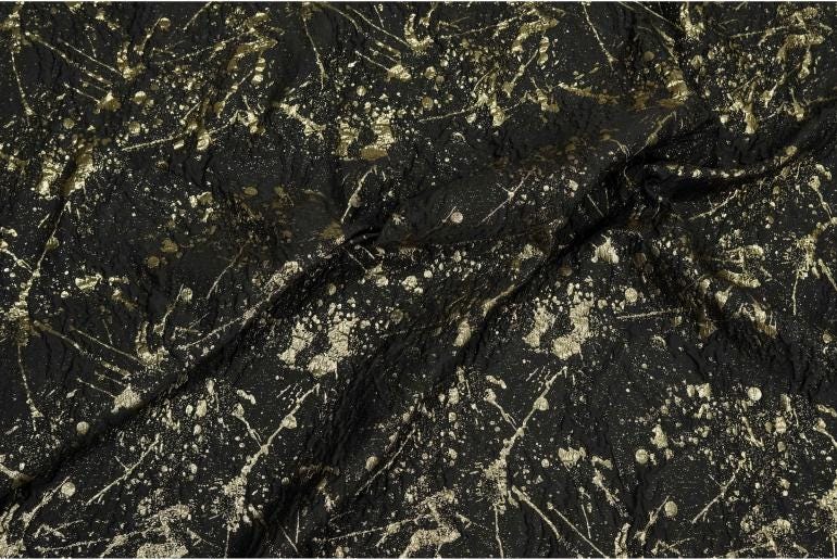 Gold Thread Jacquard Fabric: Retro Abstract Upholstery, Costume, Bag - 54"W