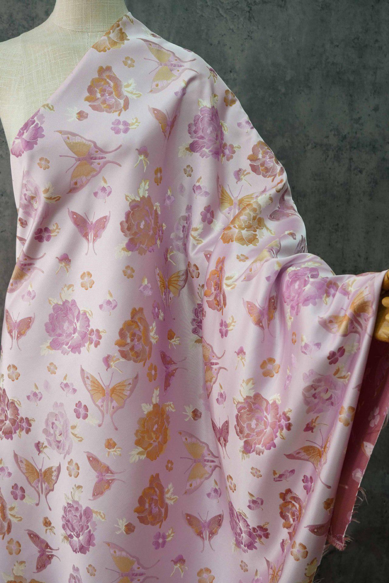 Butterfly Jacquard Fabric: Pink & Purple Designer Upholstery - 65"W