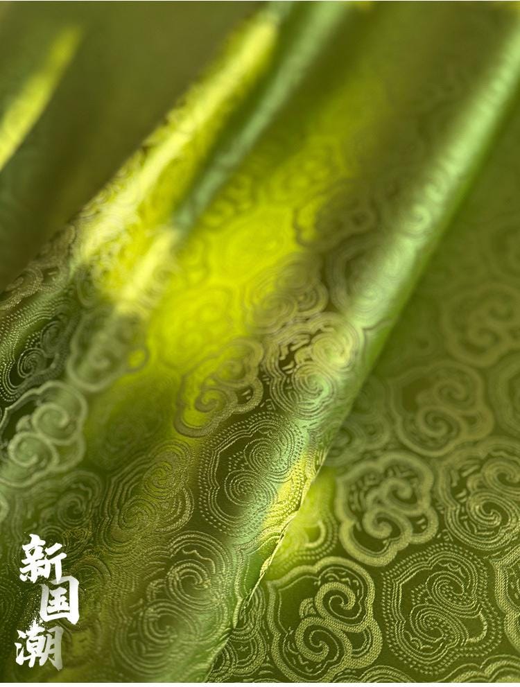 Green Jacquard Satin Fabric ��� Ruyi Pattern, DIY Clothing & Dec" wide)