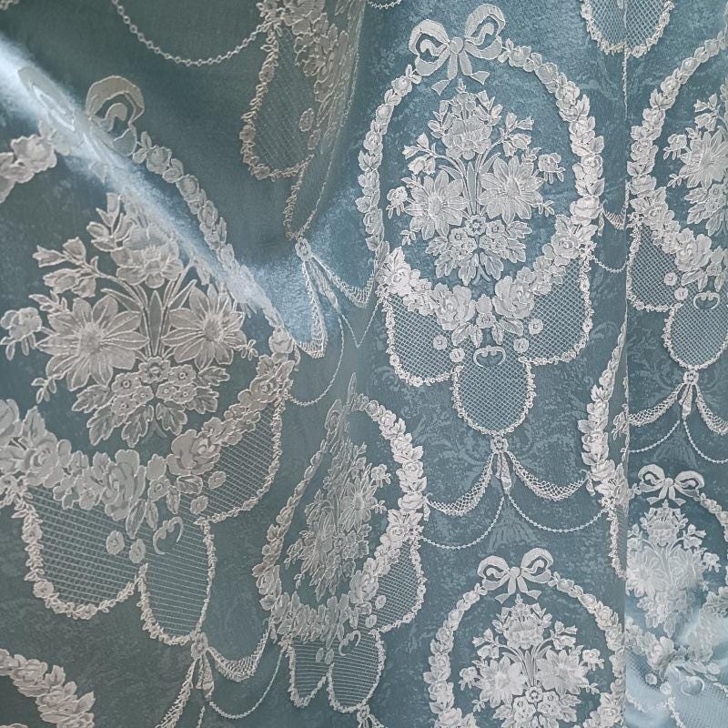 Blue Embossed Floral Jacquard Brocade Fabric | 55" Wide