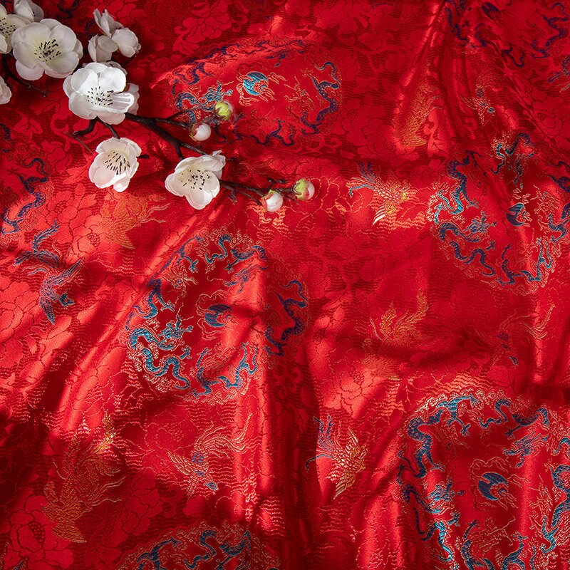 Tissu brocart Red Dragon Phoenix : mélange de rayonne de 150 cm de large