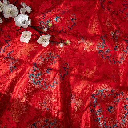 Tissu brocart Red Dragon Phoenix : mélange de rayonne de 150 cm de large