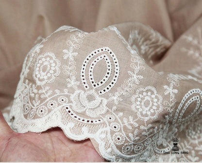Floral Embroidery Cotton Fabric: Bilateral Lace Edge, 50" Wide