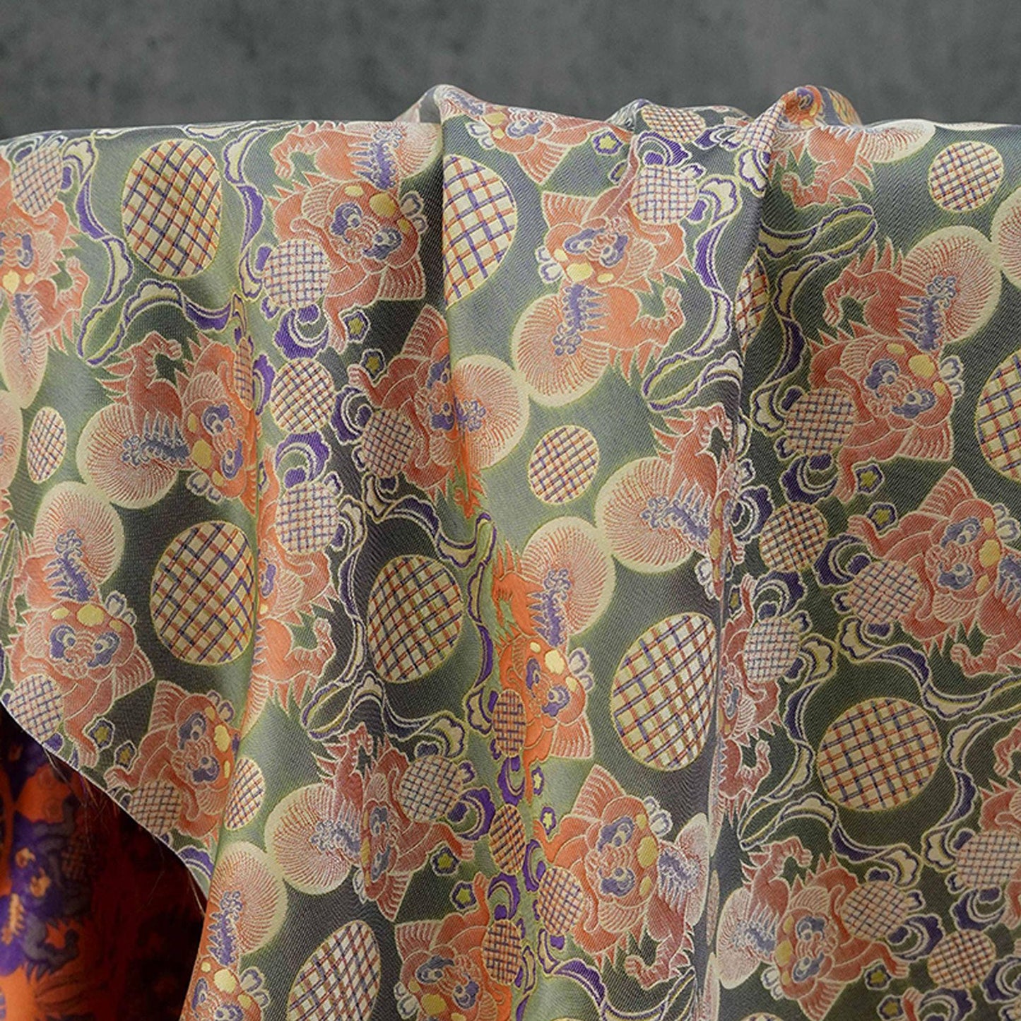 Lion Ball Shu Brocade Fabric | Traditional Qipao Hanfu Costume Upholstery