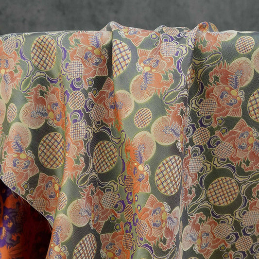 Lion Ball Shu Brocade Fabric | Traditional Qipao Hanfu Costume Upholstery