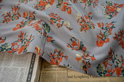 Gold Thread Jacquard Fabric: 3D Oil Painting Texture, Orange Floral (57"W)