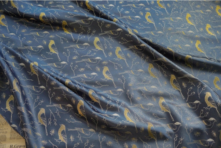 Birds Jacquard Satin Fabric: Brocade Sewing Material, 59"W