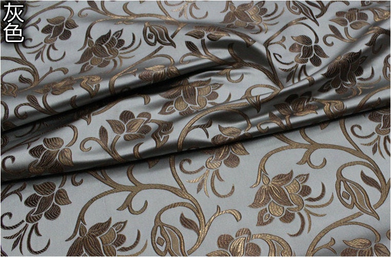 Brocart de soie à motif floral bleu, largeur 75 cm (29,5 po) - Vendu au mètre