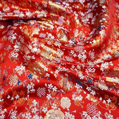 Japanese Dianthus Silk Brocade Fabric: Kimono Bowknot Sewing Material