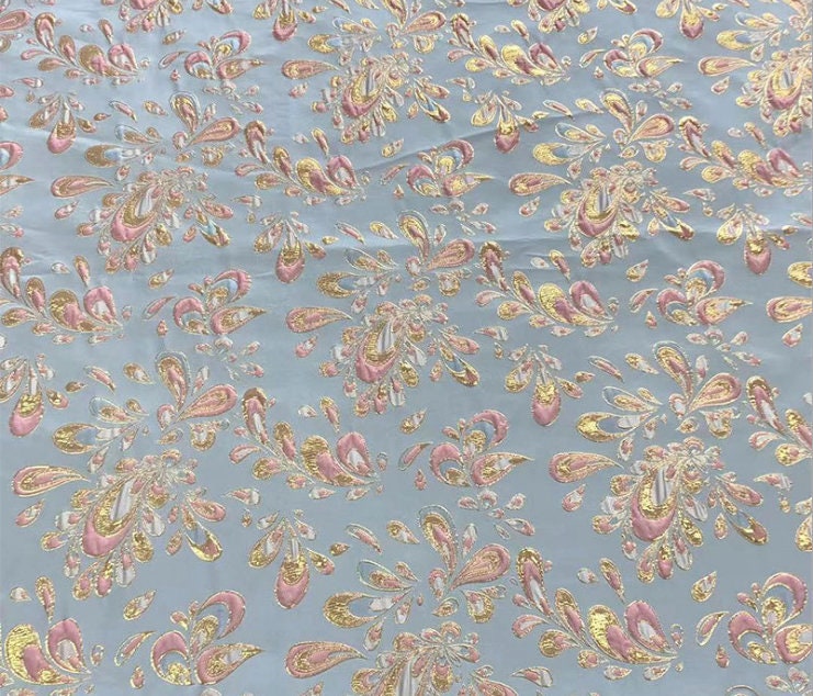 Metallic Damask Jacquard Satin Fabric: 3D Texture, 56" Wide