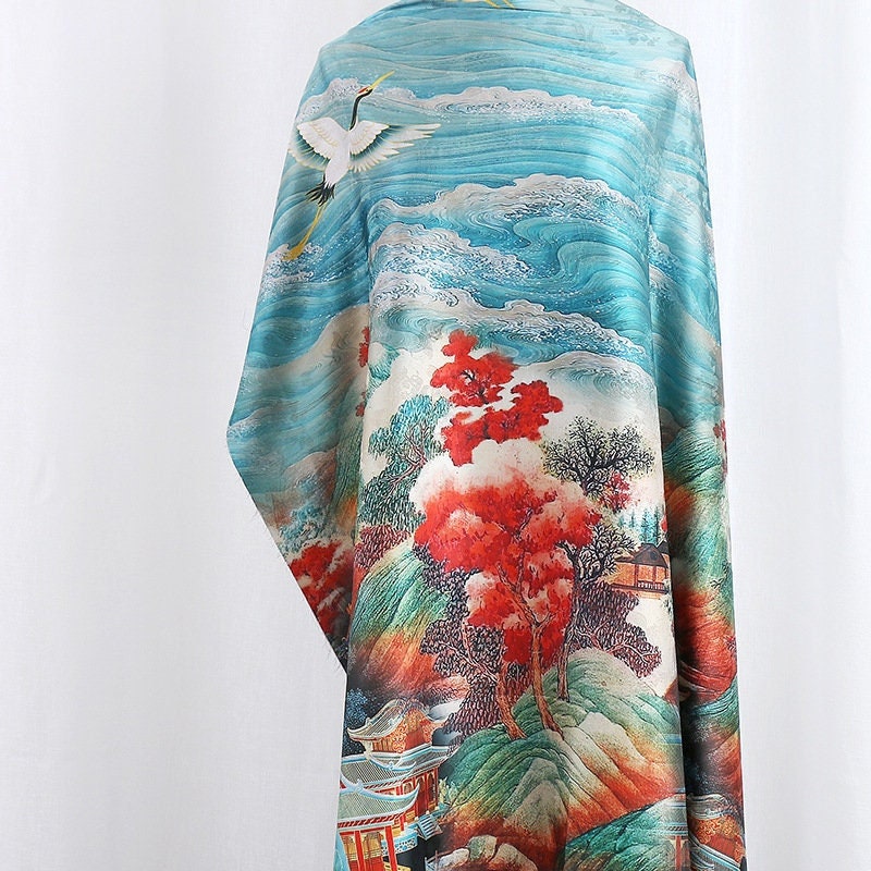 Crane Silk Damask Fabric: 59"W Digital Print Satin