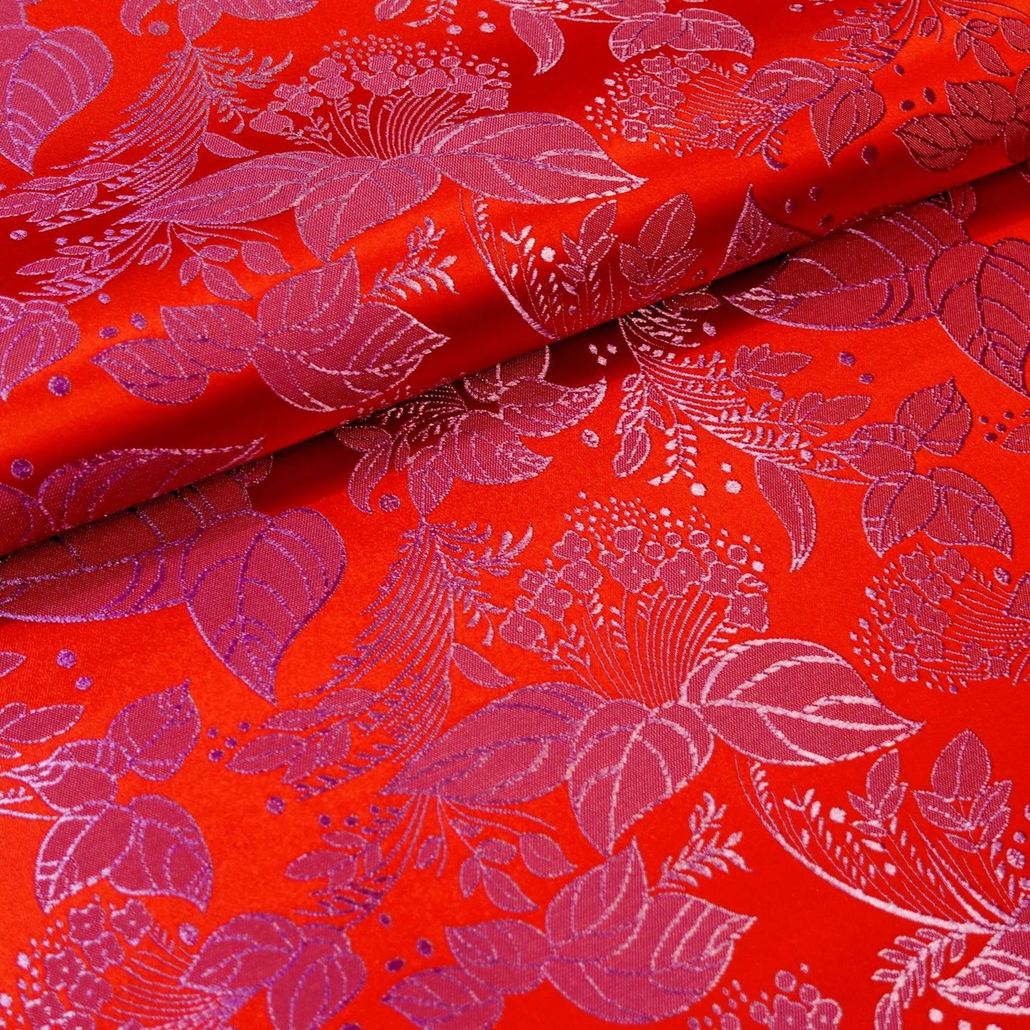 Brocart de soie à motif feuilles d'arbre, pour la confection de vêtements et d'articles d'ameublement - Largeur : 114 cm