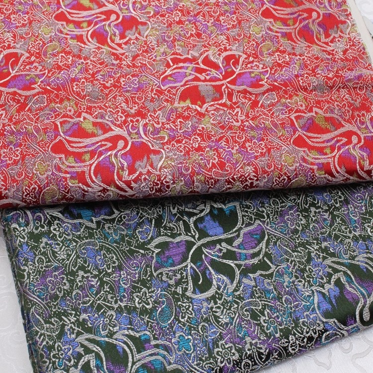 Silk Brocade Fabric: Peony Flower Design, 29.5" Wide - By the Meter