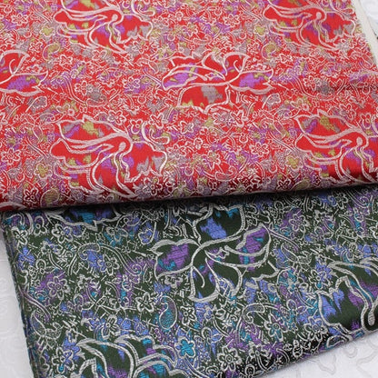 Silk Brocade Fabric: Peony Flower Design, 29.5" Wide - By the Meter