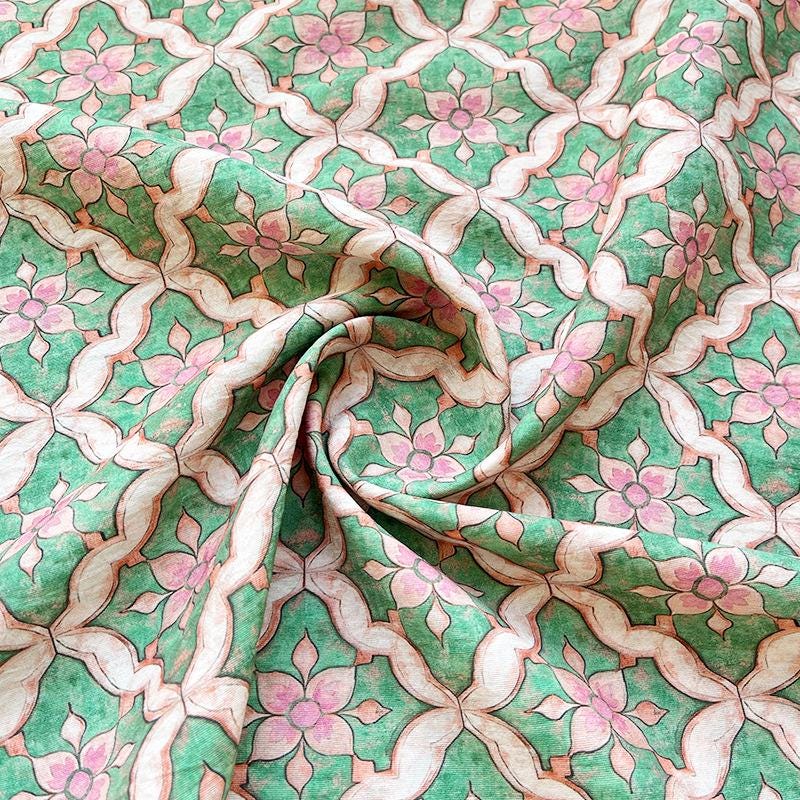 Tissu Tencel Ramie : imprimé floral Dunhuang, 150 cm de large, vendu au mètre