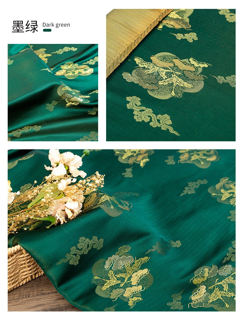 Jacquard Crane Brocade Fabric: 59"W Rayon Cheongsam Qipao Material