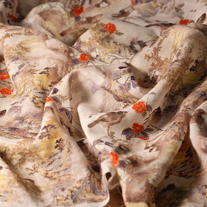 Floral Printed Ramie Fabric: EcoChic Lightweight Material, 59" Wide