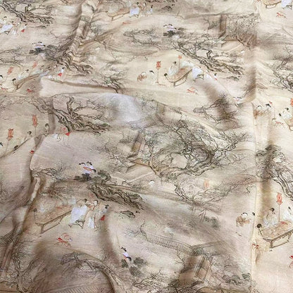 Tencel Ramie Fabric: Ancient Ladies Print, Sewing Material by Meter