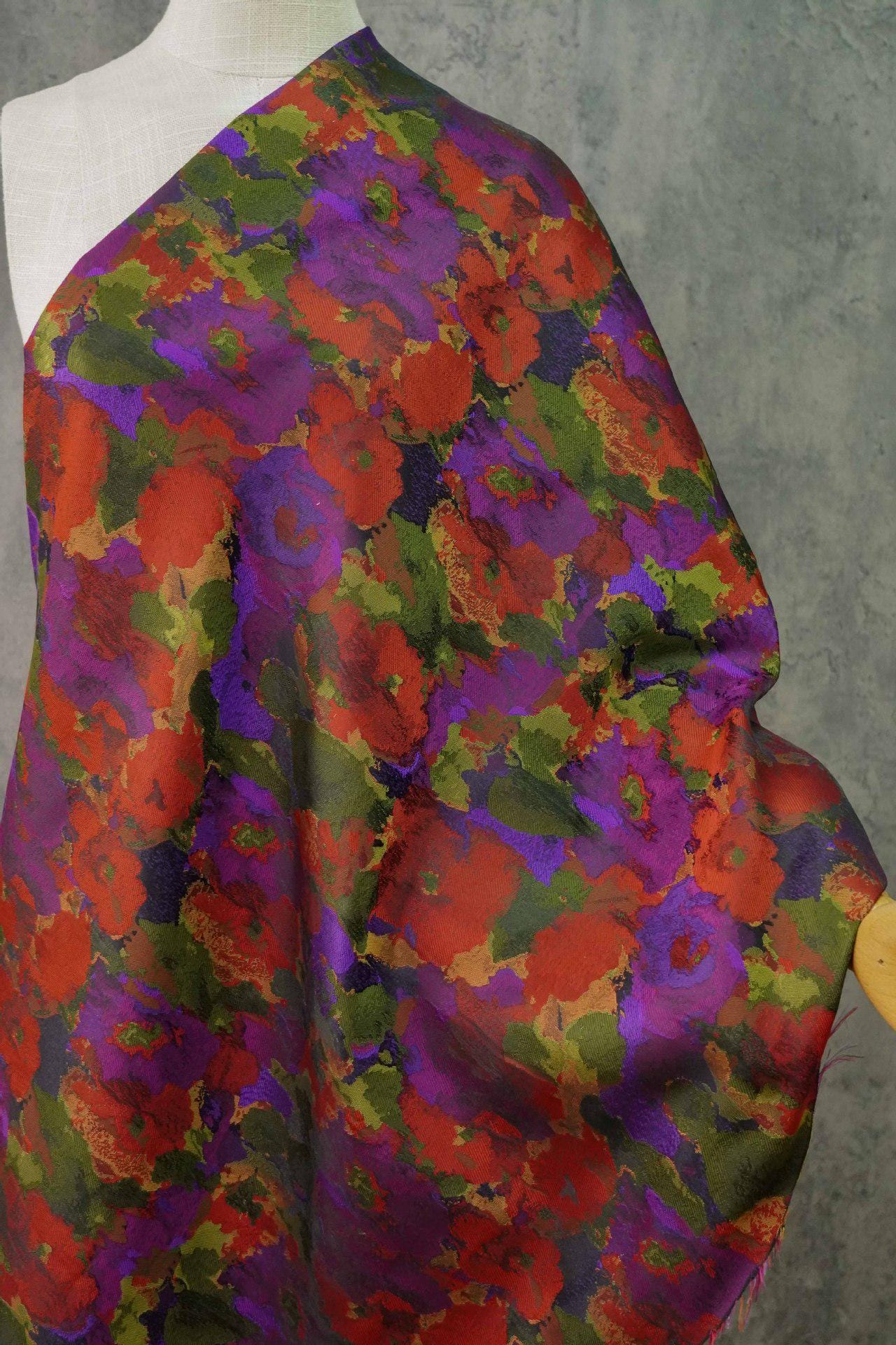 Floral Jacquard Fabric: Oil Painting Style, 59" Wide - By The Meter