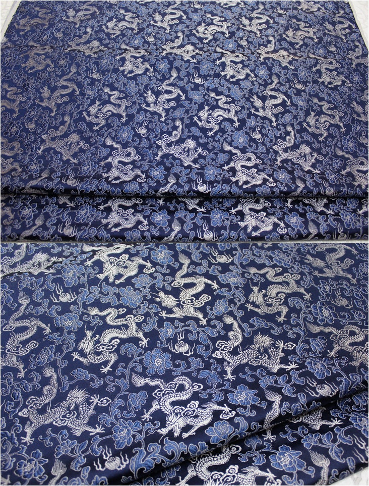 Dragon Flower Brocade Fabric: Multi-Color Silk Rayon Blend, 29.5" Wide