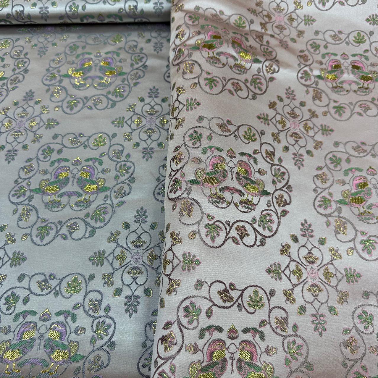Silk Brocade Fabric: Mandarin Duck Foil Damask (45"W)