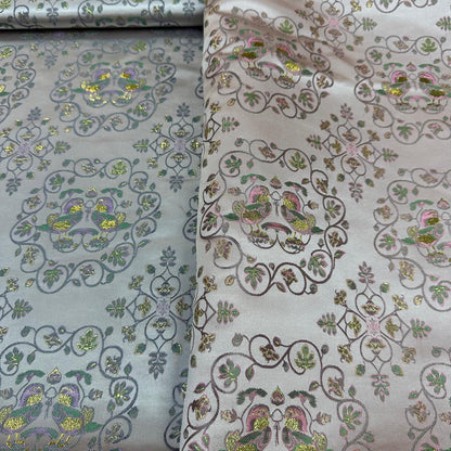Silk Brocade Fabric: Mandarin Duck Foil Damask (45"W)
