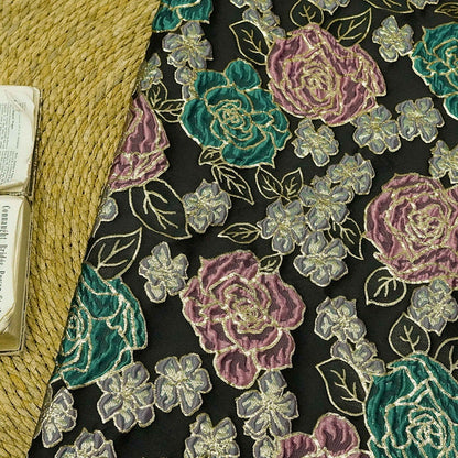 Floral Jacquard Fabric: 3D Oil Painting Texture, 56" Wide - By The Meter