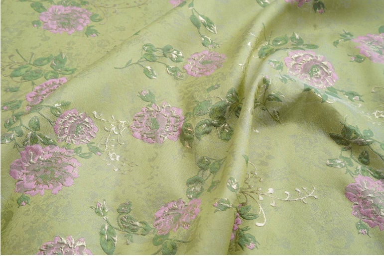 Tissu jacquard brocart à motif floral : style palais rétro, largeur 150 cm (59 po) - Vendu au mètre