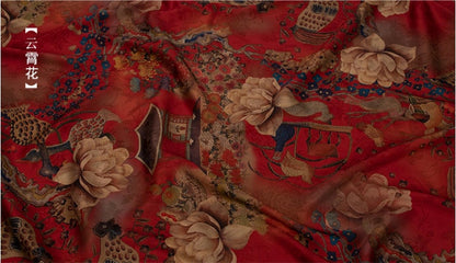 Floral Tea Silk Satin Fabric: 59"W Digital Print Gambiered Canton Gauze
