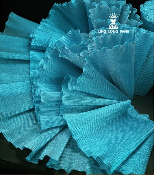 Metallic Luster Organza Lace: 3D Ruffle Designer Fabric, 27cm Wide